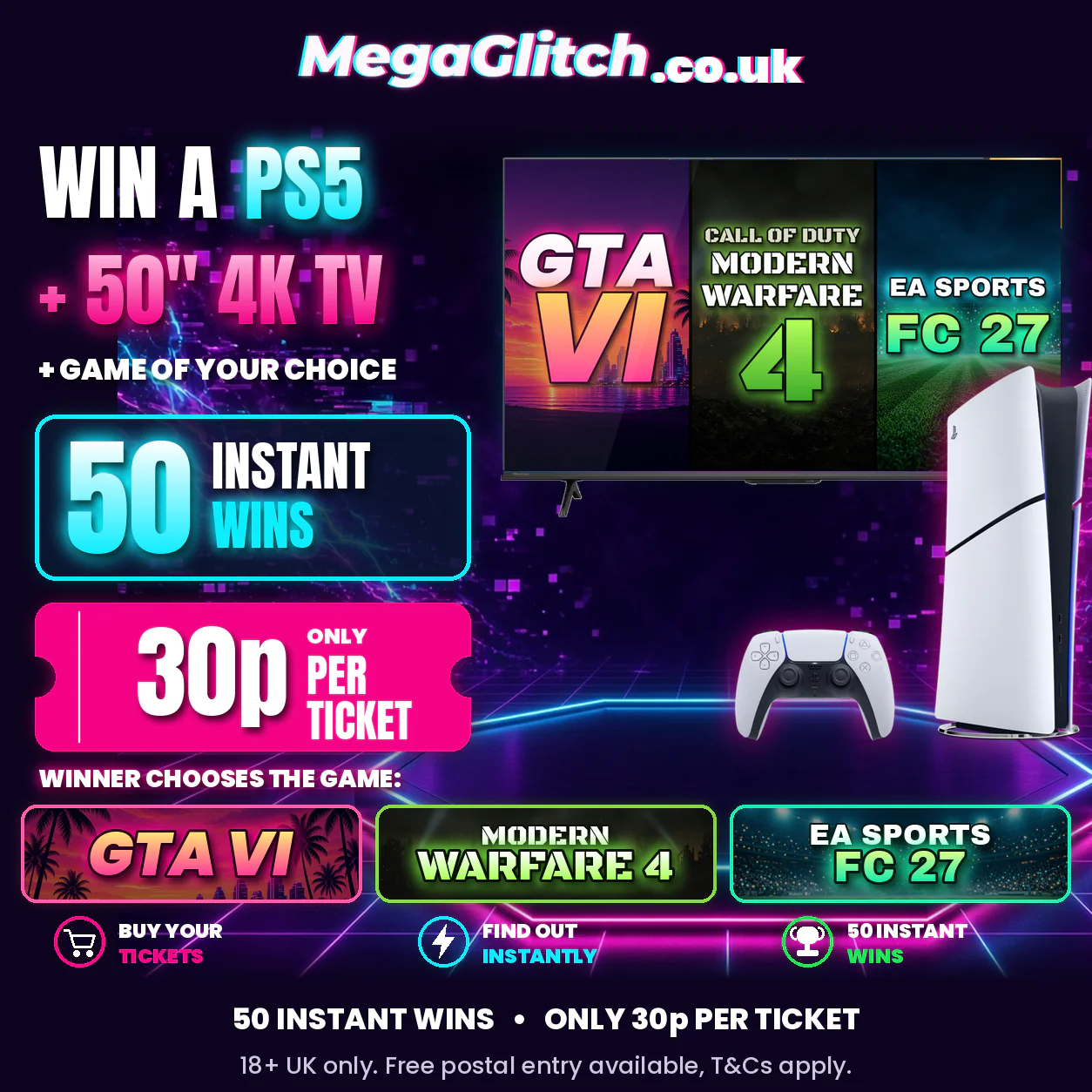 PS5 + 50″ 4K TV + GTA VI, MW4 or FC 27